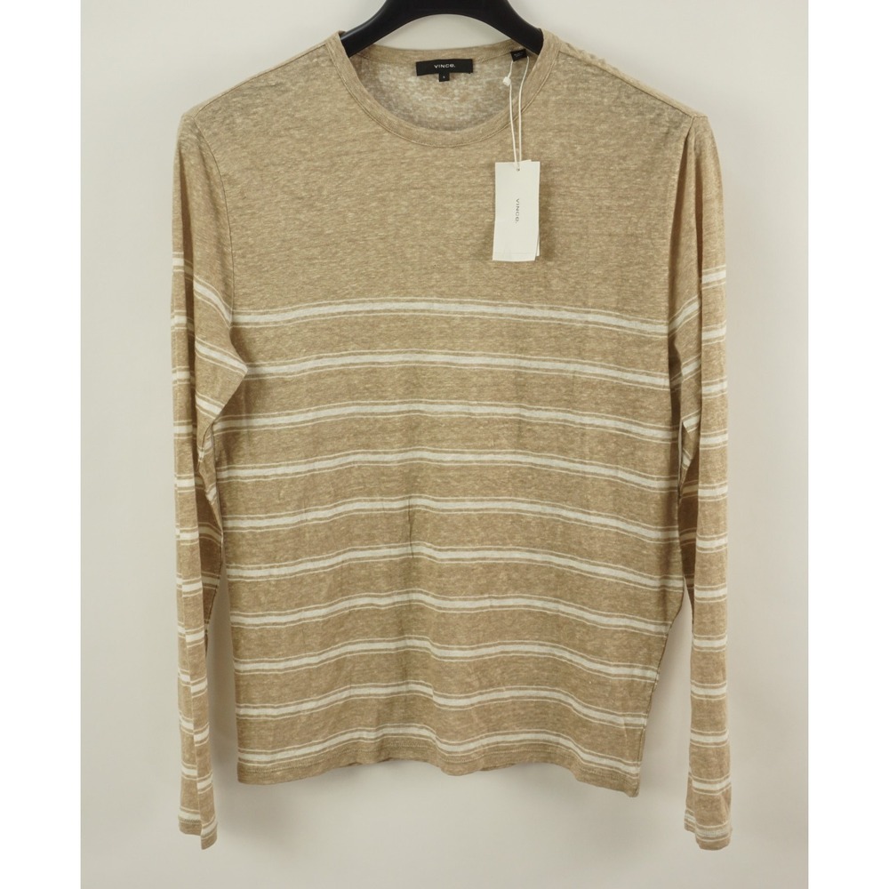 $195 Vince. Linen Stripe Long Sleeve Crew Men's Small Lightweight Heather Shirt